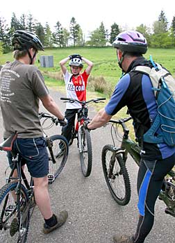 riding a smaller mountain bike