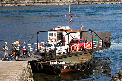 The Skye ferry showing cars and people getting on - note the ro-ro turntable arrangement