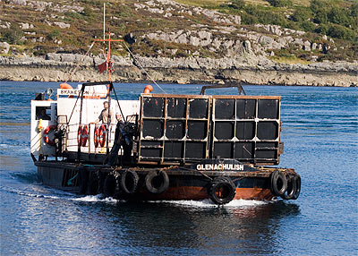 The Skye ferry heading in strong currents towards the Isle of Skye