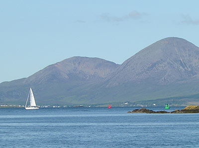 The Skye ferry heading in strong currents towards the Isle of Skye